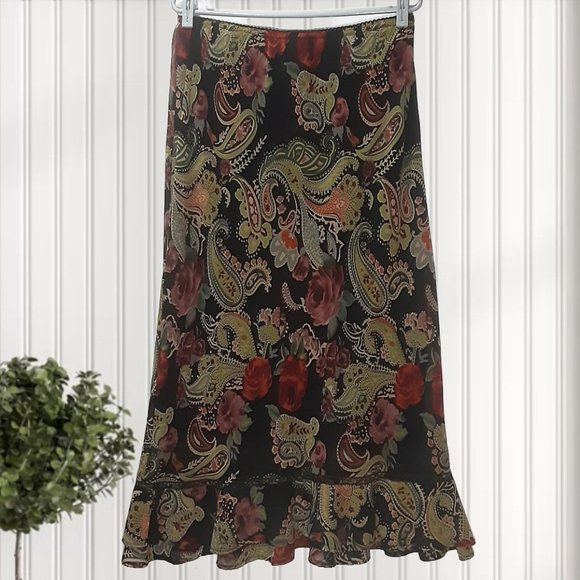 Floral Gathered Trim Maxi Skirt - Picture 1 of 4